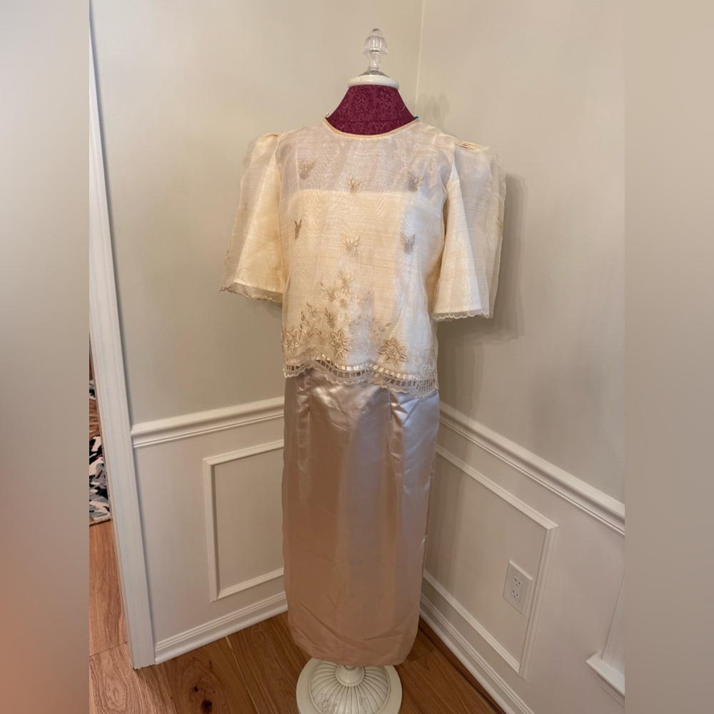 Elegant Cream and Gold Two-Piece Filipiniana